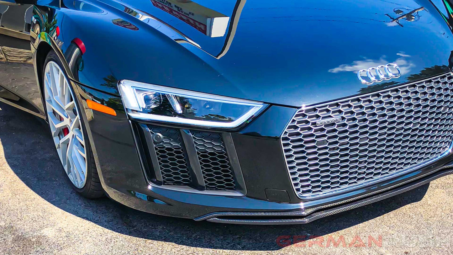 Dual Front Splitter in Carbon Fiber for the Audi R8 4S GR8CFGRDFS16, German Rush, made in the usa, vacuum formed