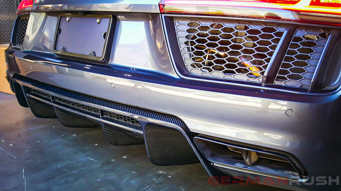 Rear Diffuser in Carbon Fiber for the Audi R8 4S GR8CFRD16, German Rush, made in the usa, vacuum formed