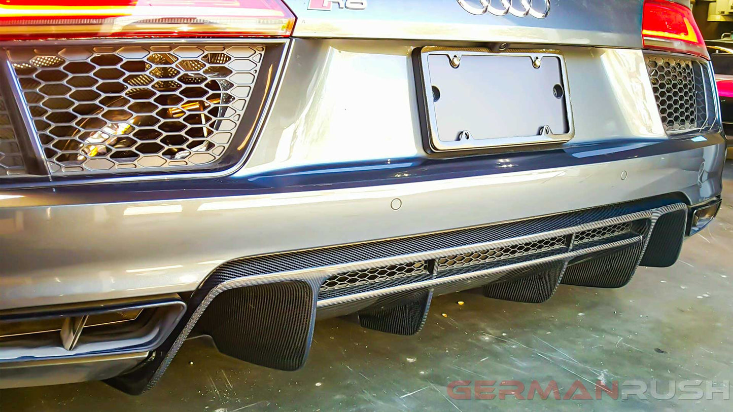 Rear Diffuser in Carbon Fiber for the Audi R8 4S GR8CFRD16, German Rush, made in the usa, vacuum formed