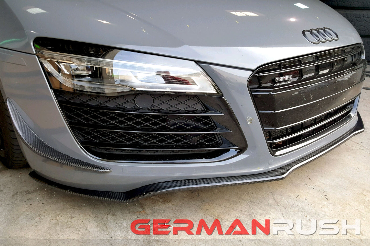 Front Splitter German Rush for the Audi R8 2007-2015 in Carbon Fiber or Fiberglass