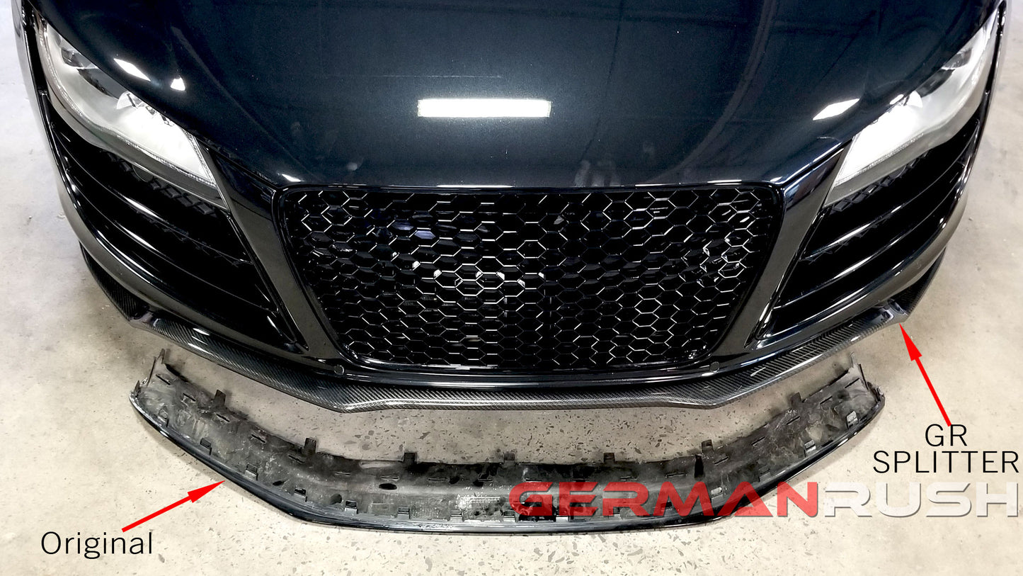 Front Splitter German Rush for the Audi R8 2007-2015 in Carbon Fiber or Fiberglass