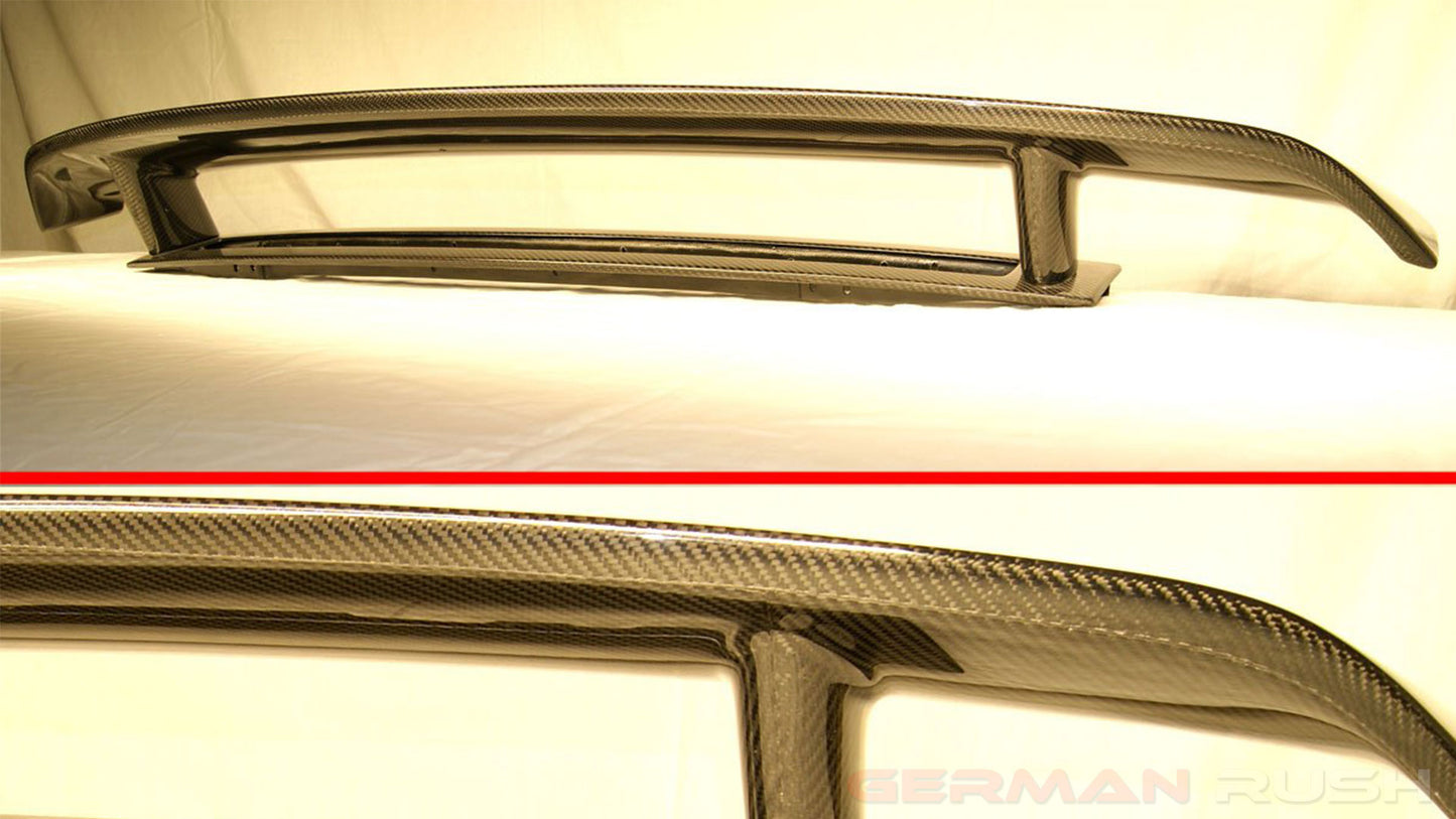 German Rush GR8CFGTWNGHI0713
Wing GT HI Style for Audi R8 2007-2015 in Carbon Fiber or Fiberglass 
Audi R8 1st Gen Carbon Fiber GT HI Factory style Spoiler with carbon fiber or fiberglass base. The wing is shipped as one piece, base and wing.The R8 "HI" Wing is 1 inch taller than the standard GT Wing We use Vacuum form fiberglass or vacuum form carbon fiber, the choice is yours. 
