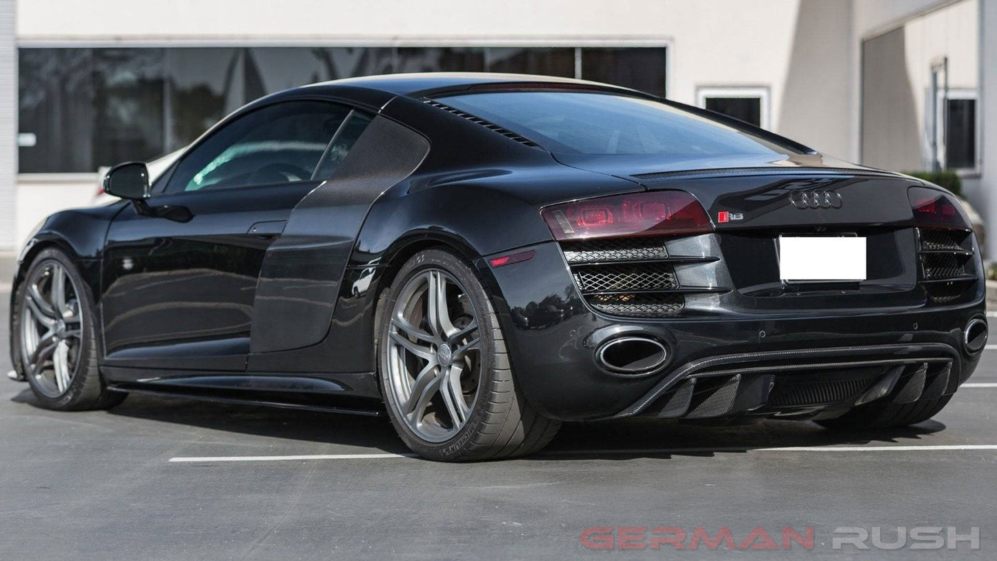 German Rush GR8CFRDFF0912
Rear Diffuser V10 Style with fins for Audi R8 2009-2012 in Carbon Fiber or Fiberglass
